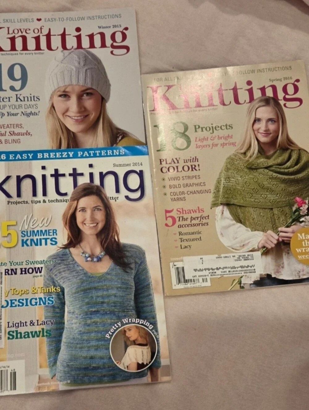YARN FIBER ARTS KNITTING MAGAZINES 3 FULL OF GREAT PATTERNS LOVE OF KNITTING